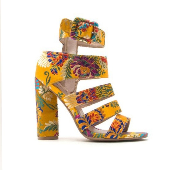 🎀Last ,7💗 Floral Brocade Caged Chunky Heel - Picture 4 of 7